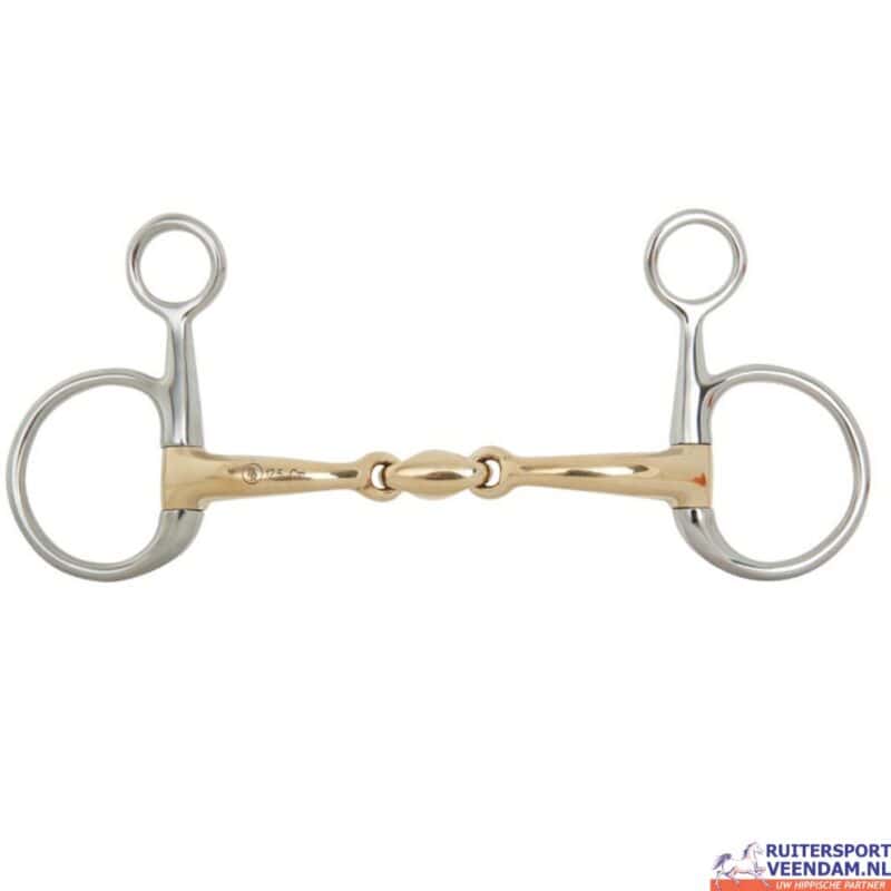 Dubbel gebroken 16mm Bauchertrens voor paard, zacht contact.