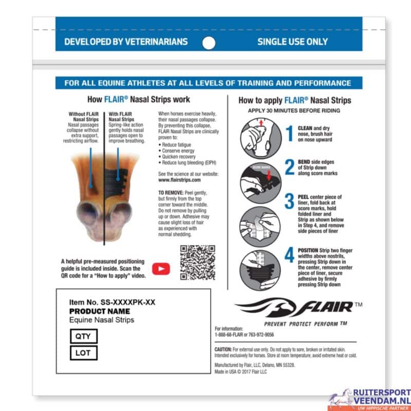 Wit Flair Nasale Strip voor paarden, vermindert ademhalingsproblemen.