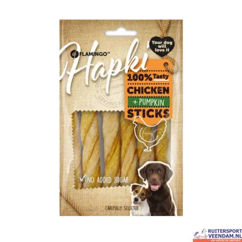Hapki Staaf met kip en hond, natuurlijke hondensnacks met pompoen.