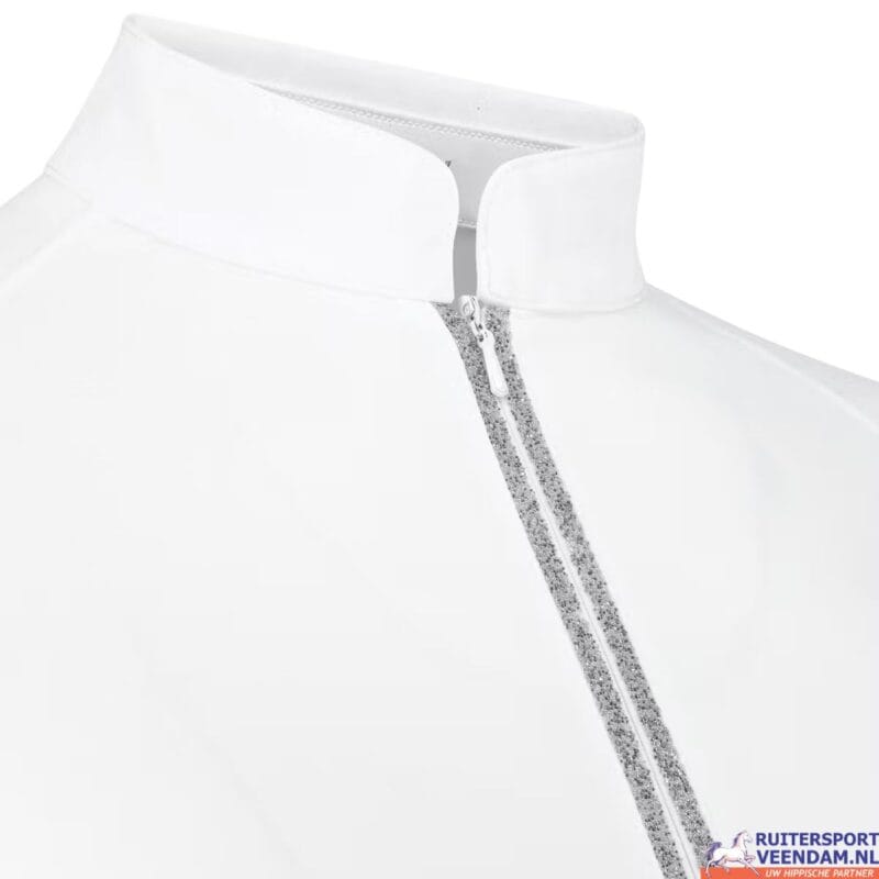 Elegante witte Kentucky show shirt voor dames met glitterdetails, perfect voor paardensport en shows.