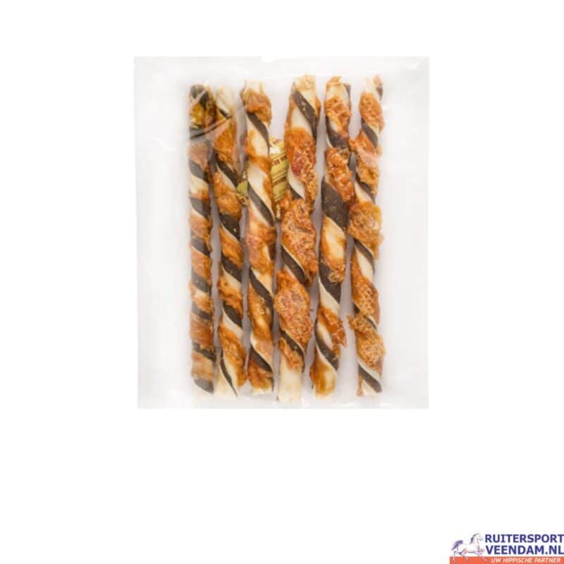 Kip en rundstaaf snack, ideaal voor paardensportliefhebbers.