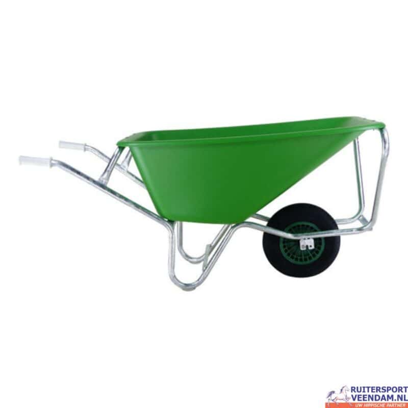 Groene HDPE kruiwagen voor tuin en landbouw, stevig en lichtgewicht.