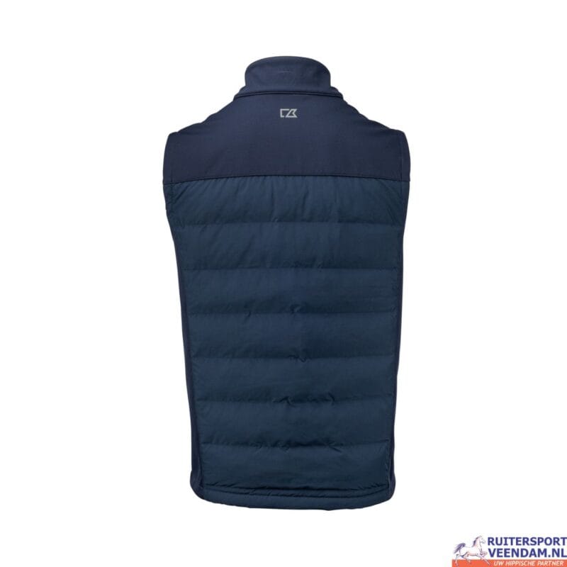 Donkerblauwe bodywarmer voor ruiters, geschikt voor buitenritten en paardrijden.