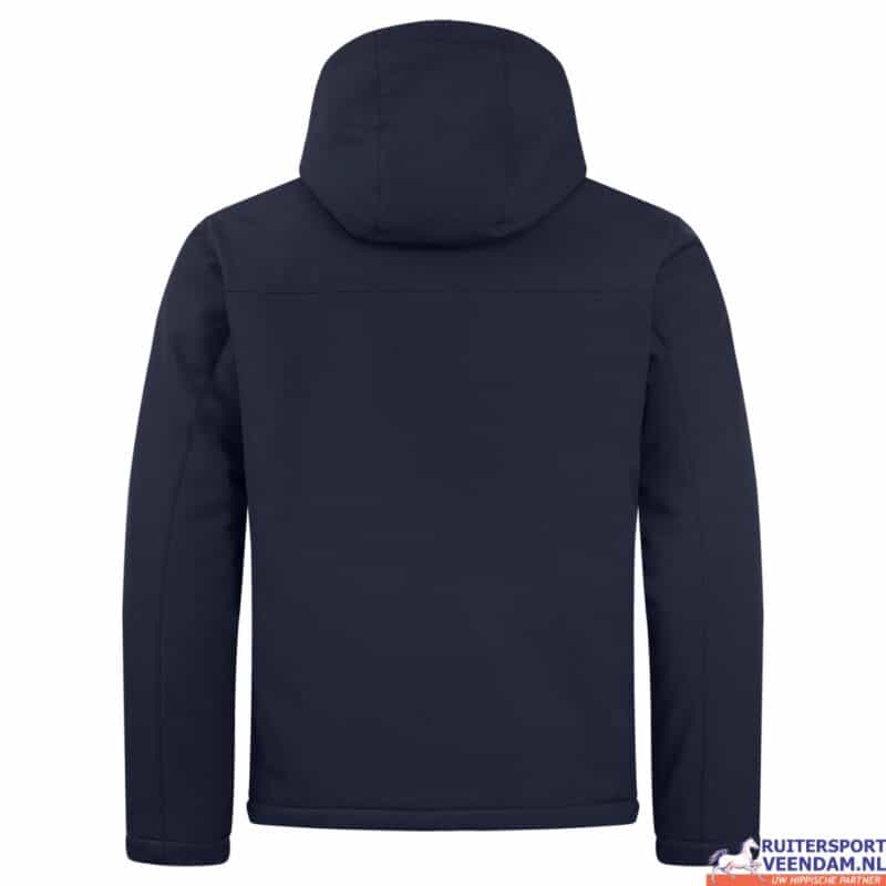 Donkerblauwe softshell hoodie voor ruitersport en outdoor activiteiten.