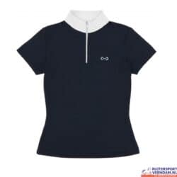 Kinderpolo met rits, geschikt voor jonge ruiters, in navy en wit.