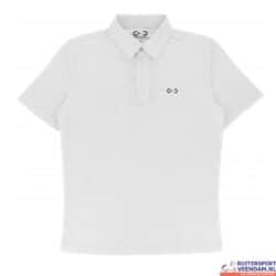 Wit polo shirt met logo, geschikt voor ruitersport en paardrijden.